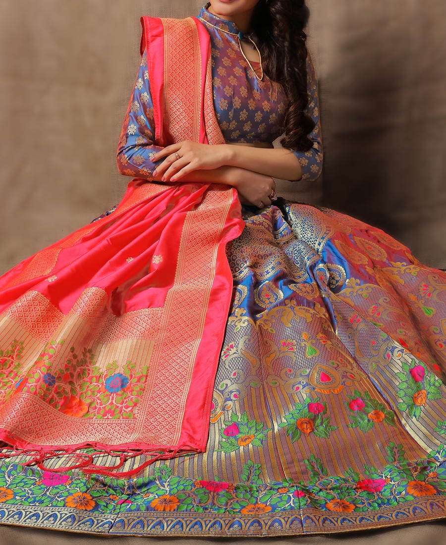 Buy Multicolor Net With Sequnce Embroidery Work Lehenga Choli