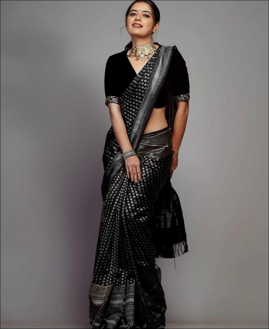 SF - Black color Lichi Silk Saree - Silk Sarees - Sarees - Indian