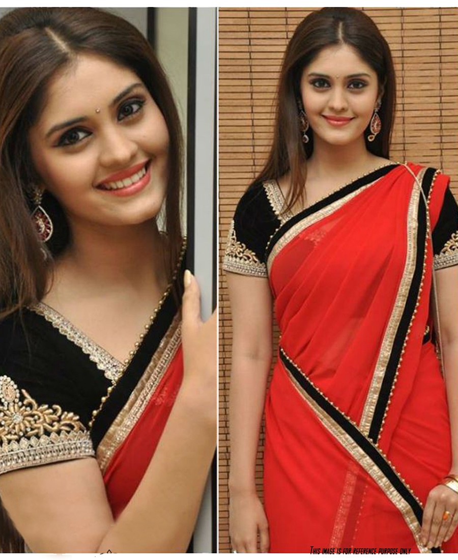 RE - Decent Red 60GM georgette silk fancy thread work saree - Designer  Sarees - Sarees - Indian