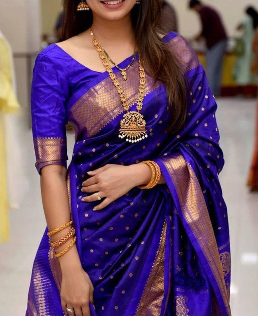 CM - Royal Blue Colour Lichi Silk Saree