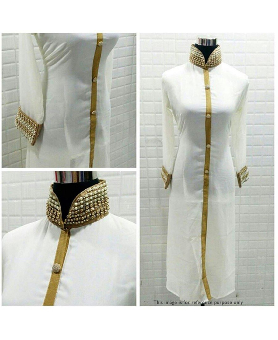RE - Ingenue White Chanderi silk Semi Stitched Suit without Dupatta