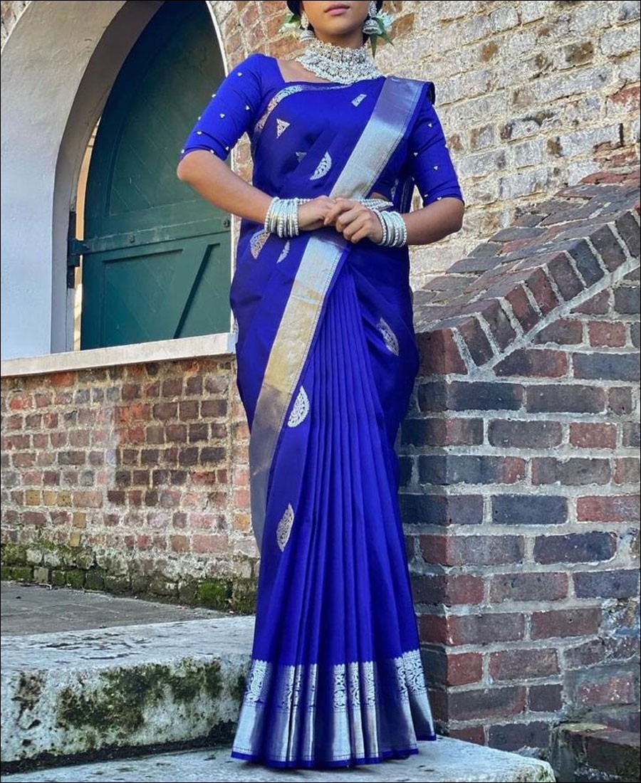 CM - Royal Blue Colour Lichi Silk Saree - New In - Indian