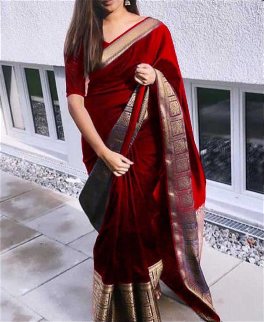 CM- Red color Lichi Silk Saree - Latest Sarees - New In - Indian