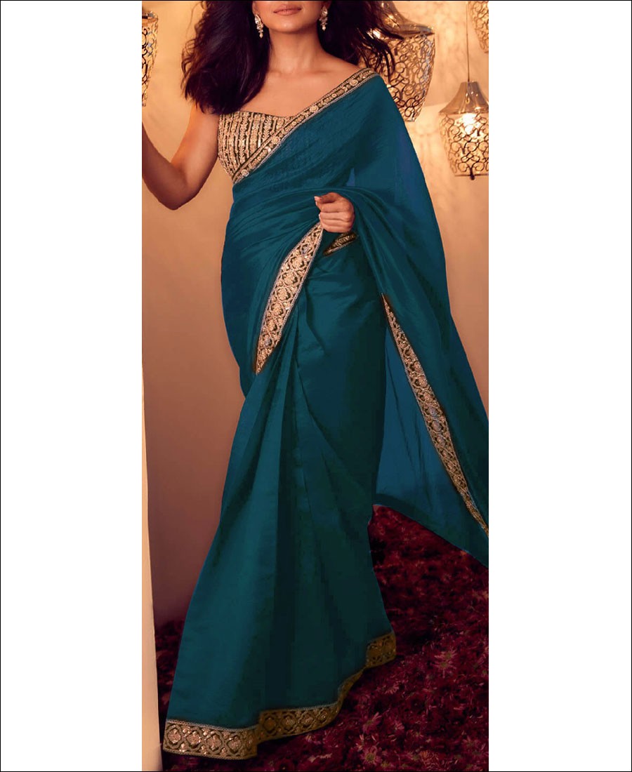 RE - Blue Party Wear Designer Vichitra Silk Saree - Latest Sarees ...