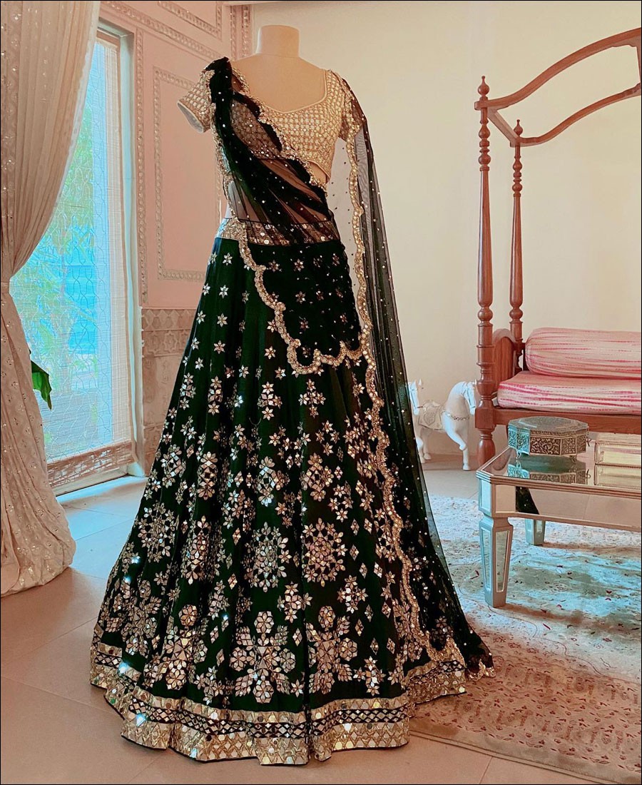Dark Green Lehenga Dress - Desi Royale | Indian bridal dress, Green lehenga,  Indian bridal outfits