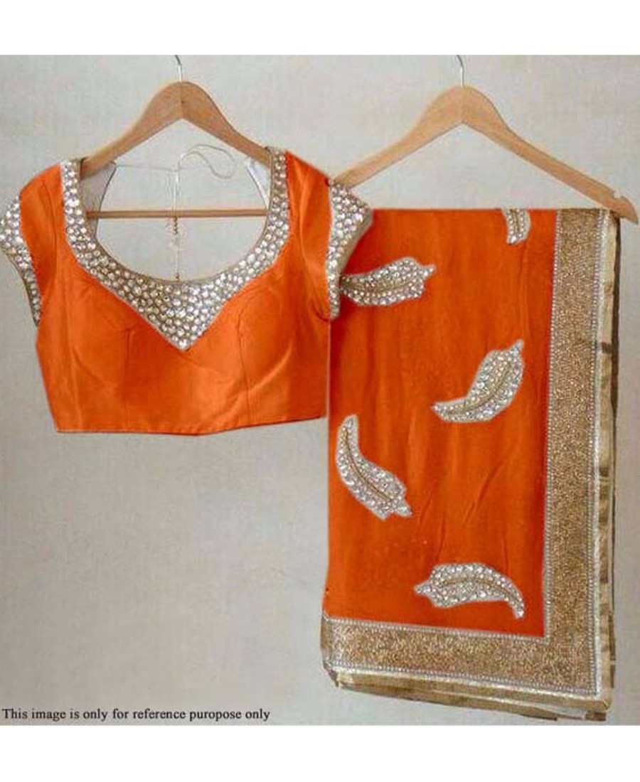 RE - Fabulous Orange Georgette Embroidery Work Saree With Un-stitched Blouse