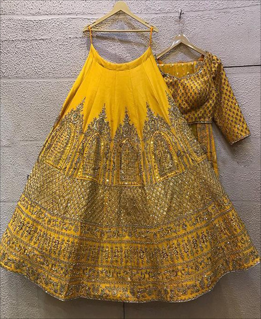 RE - Party wear zari embroidered yellow Lehenga Choli