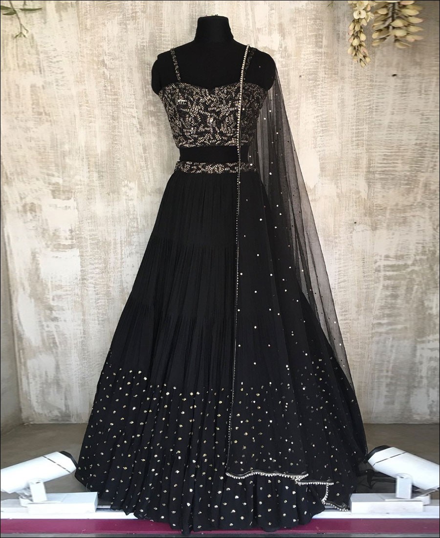 RE - Black Colored Georgette Party Wear Lehenga Choli - Featured ...