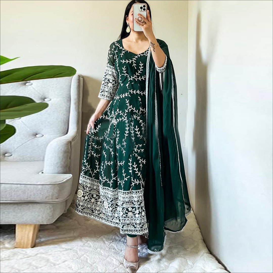 RE - Bottle Green Colored Georgette Partwear Salwar Suit