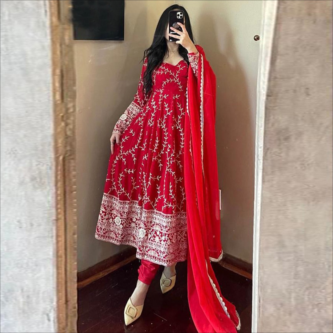 RE - Red Colored Georgette Partwear Salwar Suit