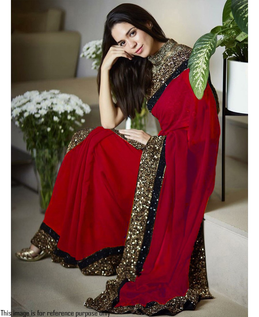 RE - Partywear red georgette sequence embroidery border saree