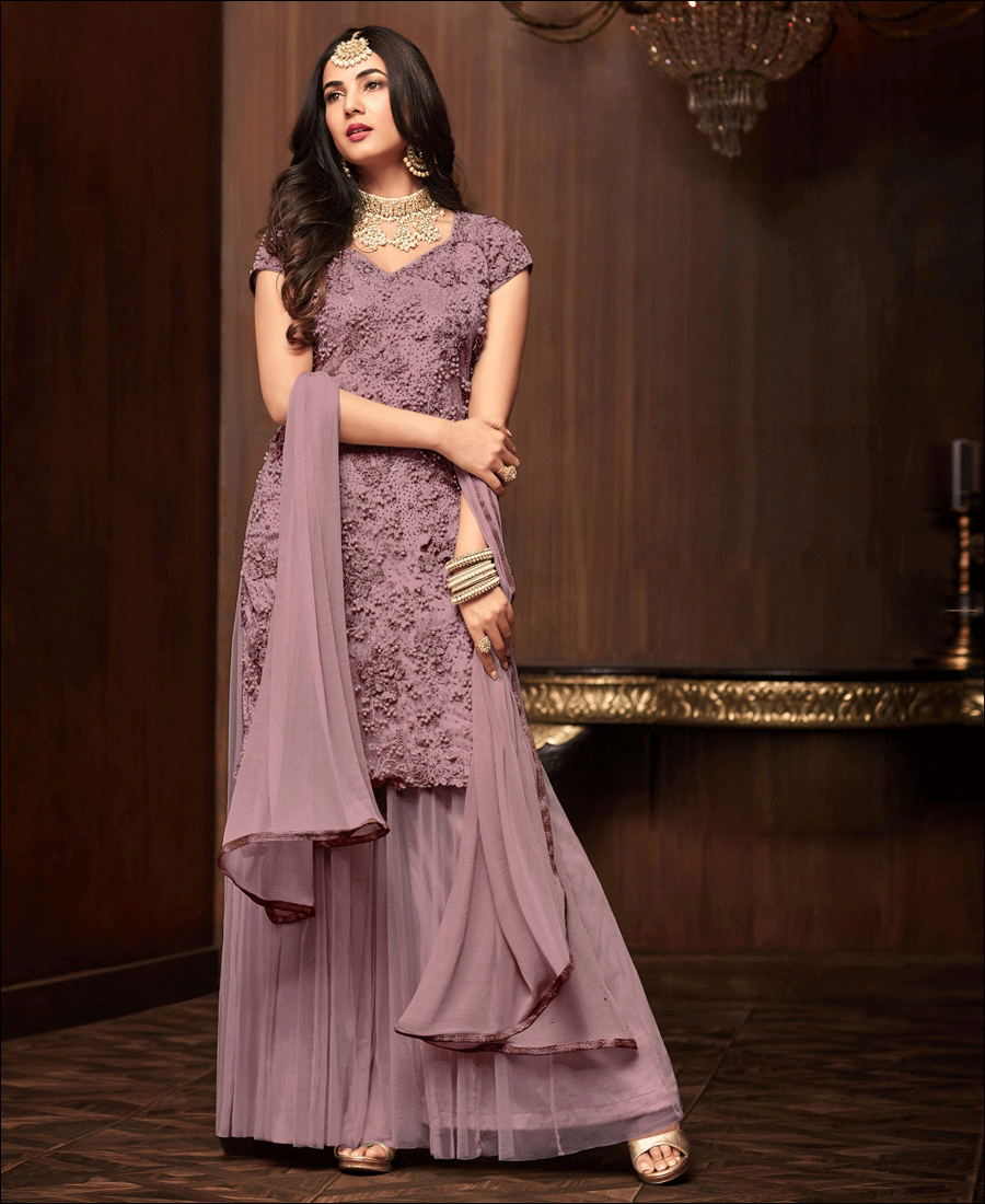 RF - Purple Soft Net Pakistani Sharara Style Suit
