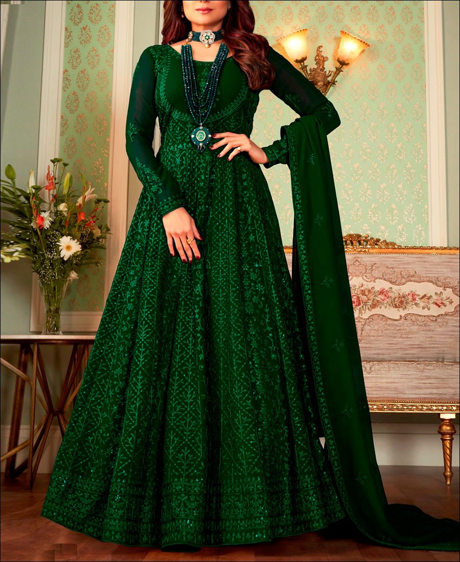 RF - green color Georgette Gown Dress. - New In - Indian