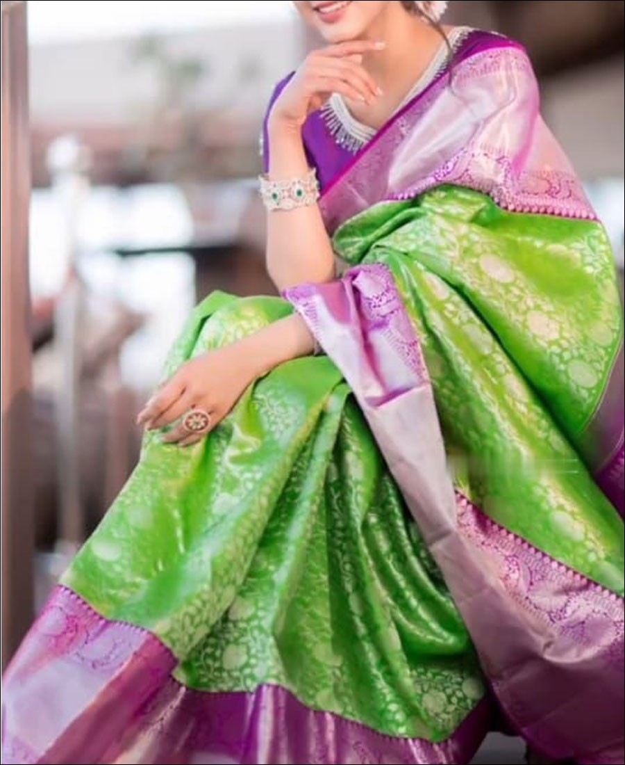 SFGreen color Soft Lichi Silk saree  New In  Indian