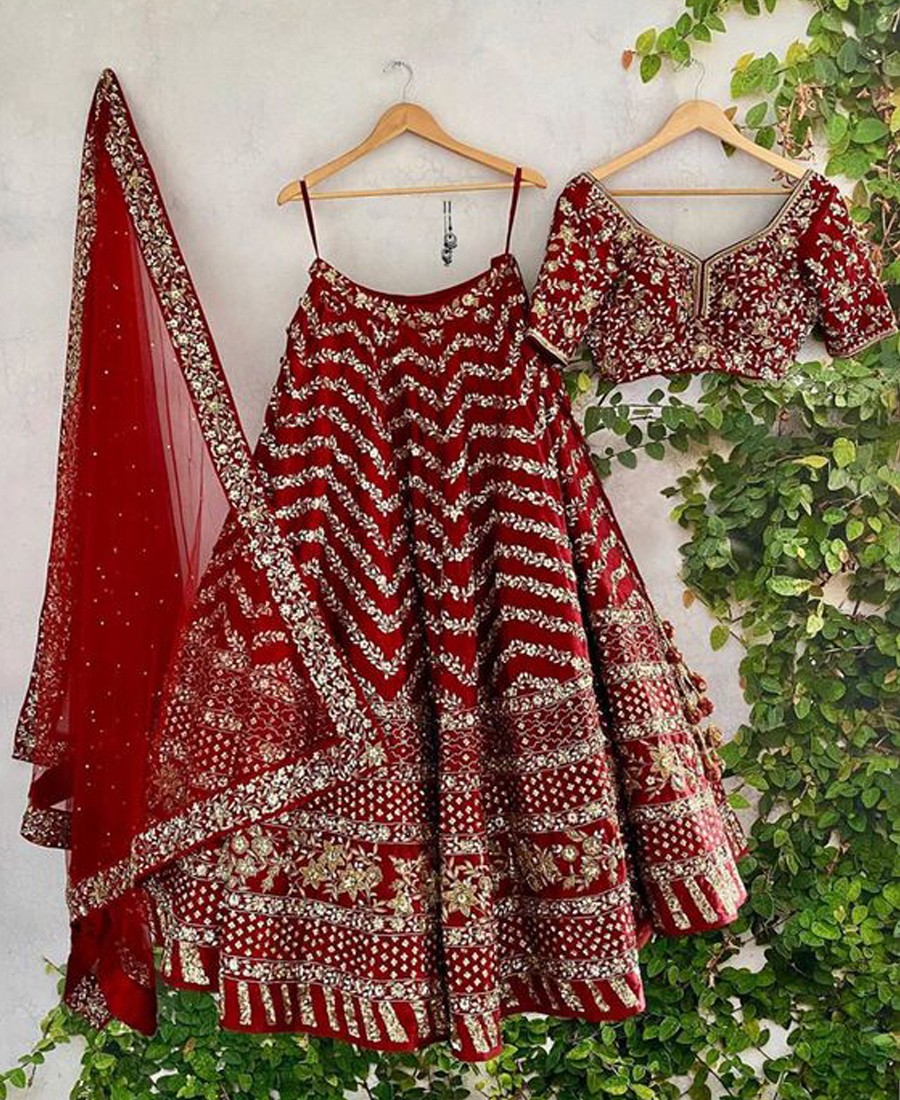 RE - Red Colored Sequence Embroidery Work Silk Lehenga Choli
