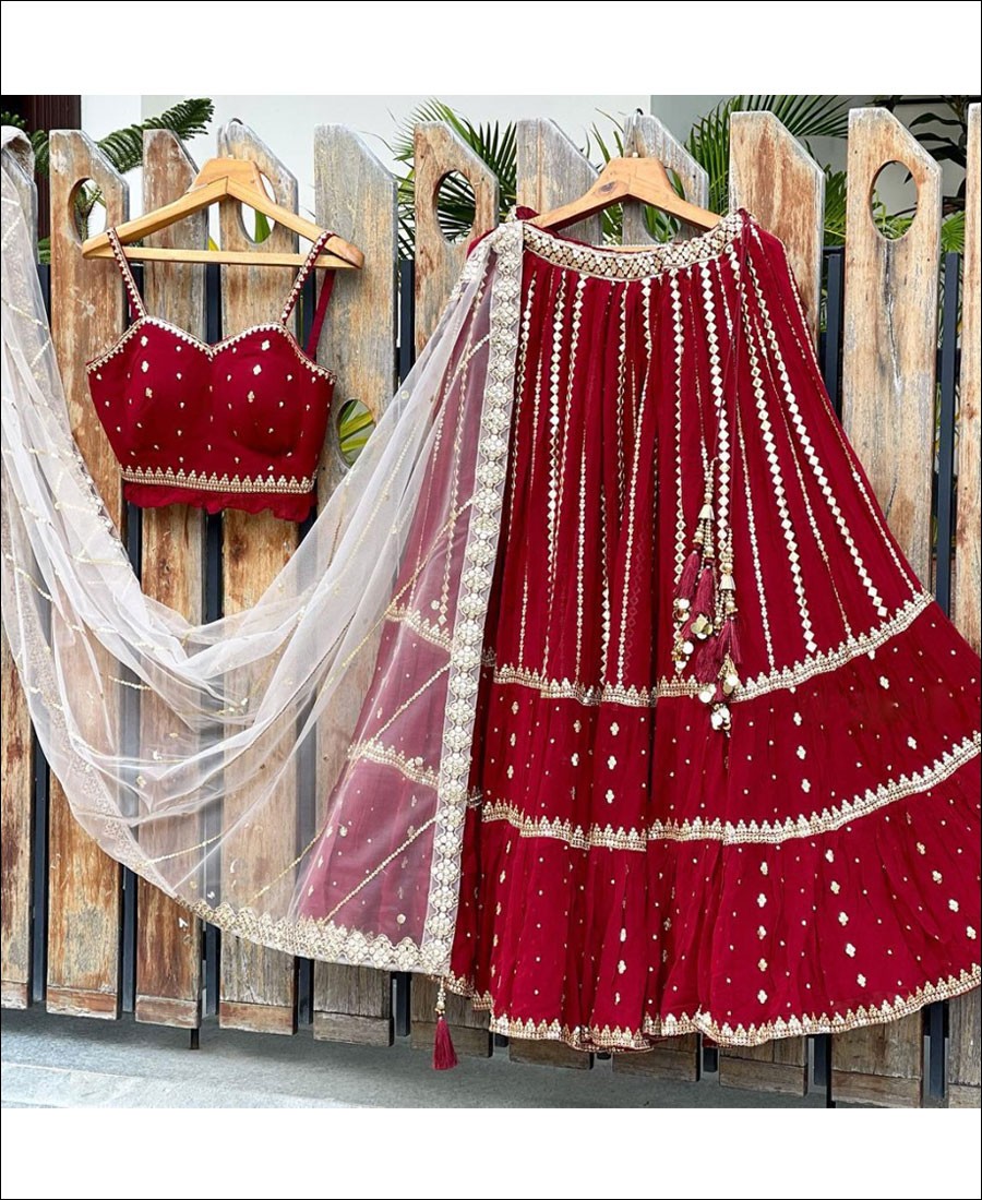 RE - Red Colored Georgette Party Wear Lehenga Choli