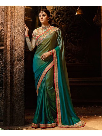 RE - Graceful turquoise rangoli padding georgette silk saree