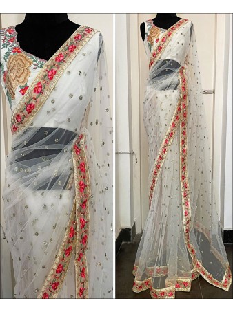 RE - Beautiful White Colored Butterfly Net Saree