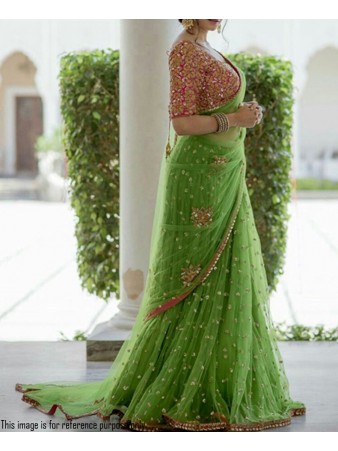 RE - Opulent green net embroidered saree 