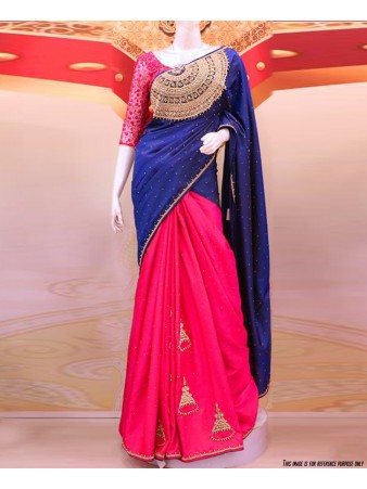 RE - Vestigial blue and pink paper silk embroidered saree