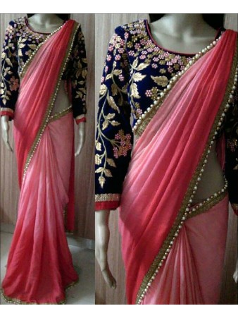 RE - Fetching Multi color Pedding Georgette Saree with Lace Motti work