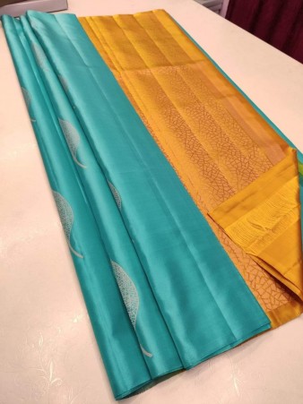 CM- Turquoise color Soft Lichi Silk saree