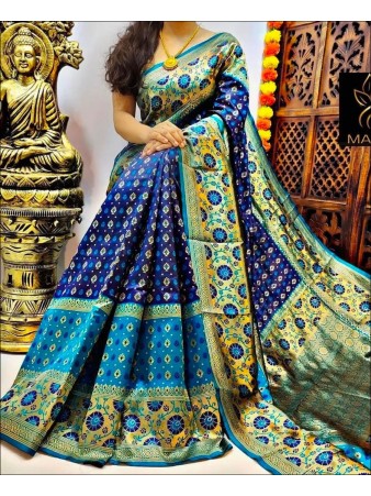 CM - Blue Colour Lichi Silk Saree
