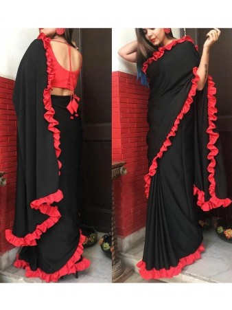 RE - Party wear black vichitra silk plain saree