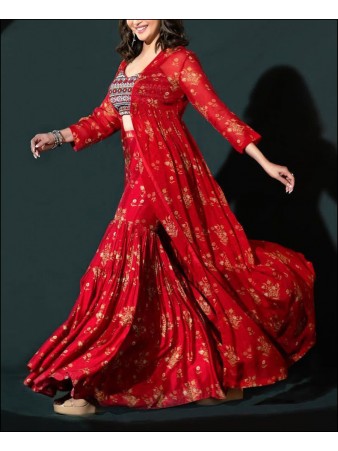 Red color Georgette shrug dress