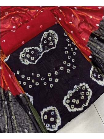 RE - Black Colored Bhandhej Dress Material