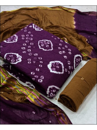 RE - Purple Colored Bhandhej Dress Material