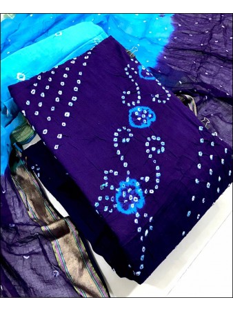 RE - Blue Colored Bhandhej Dress Material