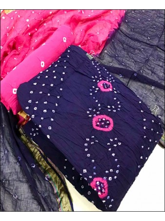 RE - Navy Blue Colored Bhandhej Dress Material