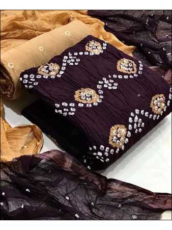 RE - Brown Colored Bhandhej Dress Material
