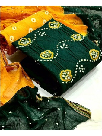 RE - Dark Green Colored Bhandhej Dress Material