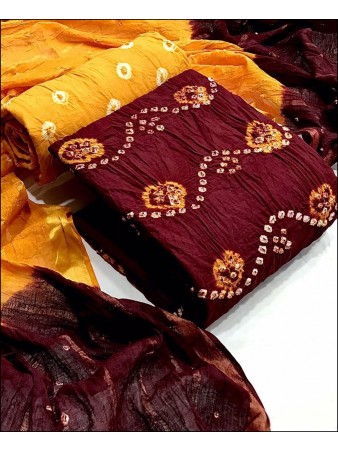 RE - Maroon Colored Bhandhej Dress Material