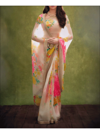 RE - Attractive Multi Colored Soft Organza Silk Saree