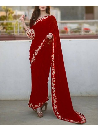 RE - Attractive Red Colored Thread Zari Work Saree