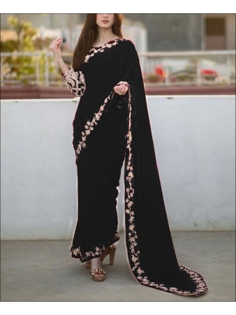 RE - Attractive Black Colored Thread Zari Work Saree
