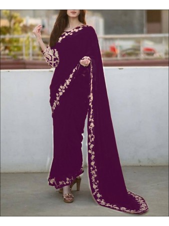 RE - Attractive Purple Colored Thread Zari Work Saree