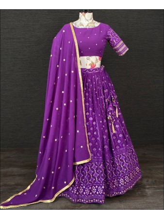 RE - Purple Colored Georgette Sequence Embroidery Work Lehenga Choli