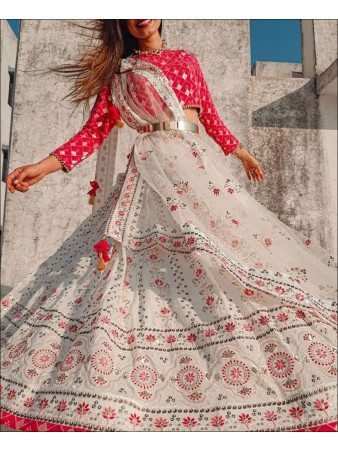 RE - White Georgette Sequence Embroidered Designer Lehenga Choli