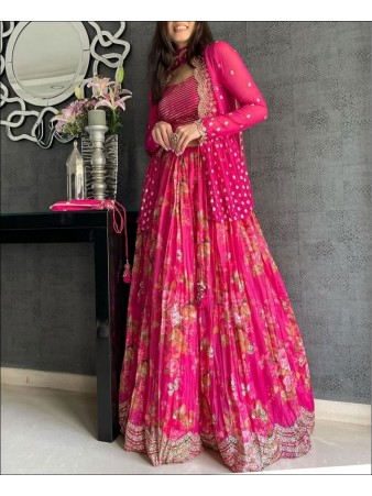RE - Pink Colored Georgette Party Wear Lehenga Choli