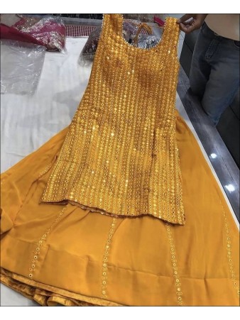 RE - Mustard Yellow Colored Embroidered Lehenga with Top