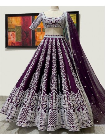 RE - Purple Colored Chinon Fabric Designer Lehenga Choli