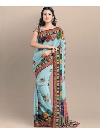 RE - Sky Blue Color Georgette Sequence Work Saree