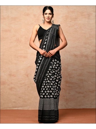 RE - Elegant Black Color Linen Digital Print Saree