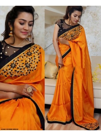 RE - Exclusive yellow paper silk embroidered saree