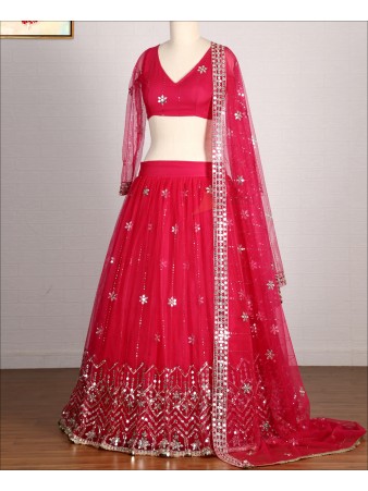 RE - Pink Coloured Sequence Work Butterfly Net Lehenga Choli