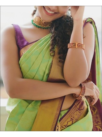 CM - Pista Green Colour Lichi Silk Saree